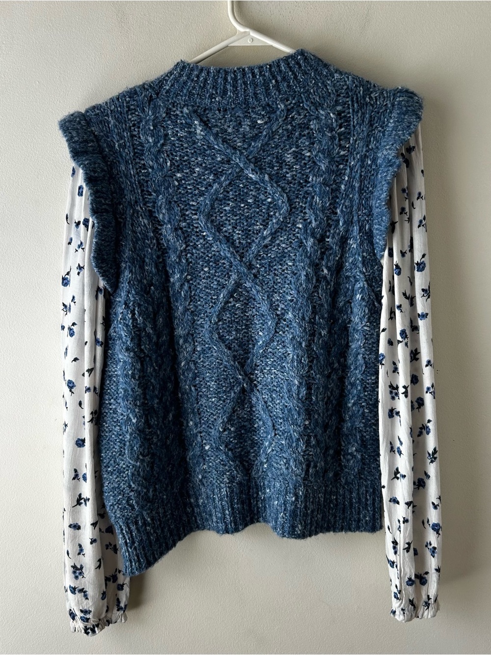 Anthropologie Maeve Layered Sweater Vest Blue White Floral L - Picture 11 of 14
